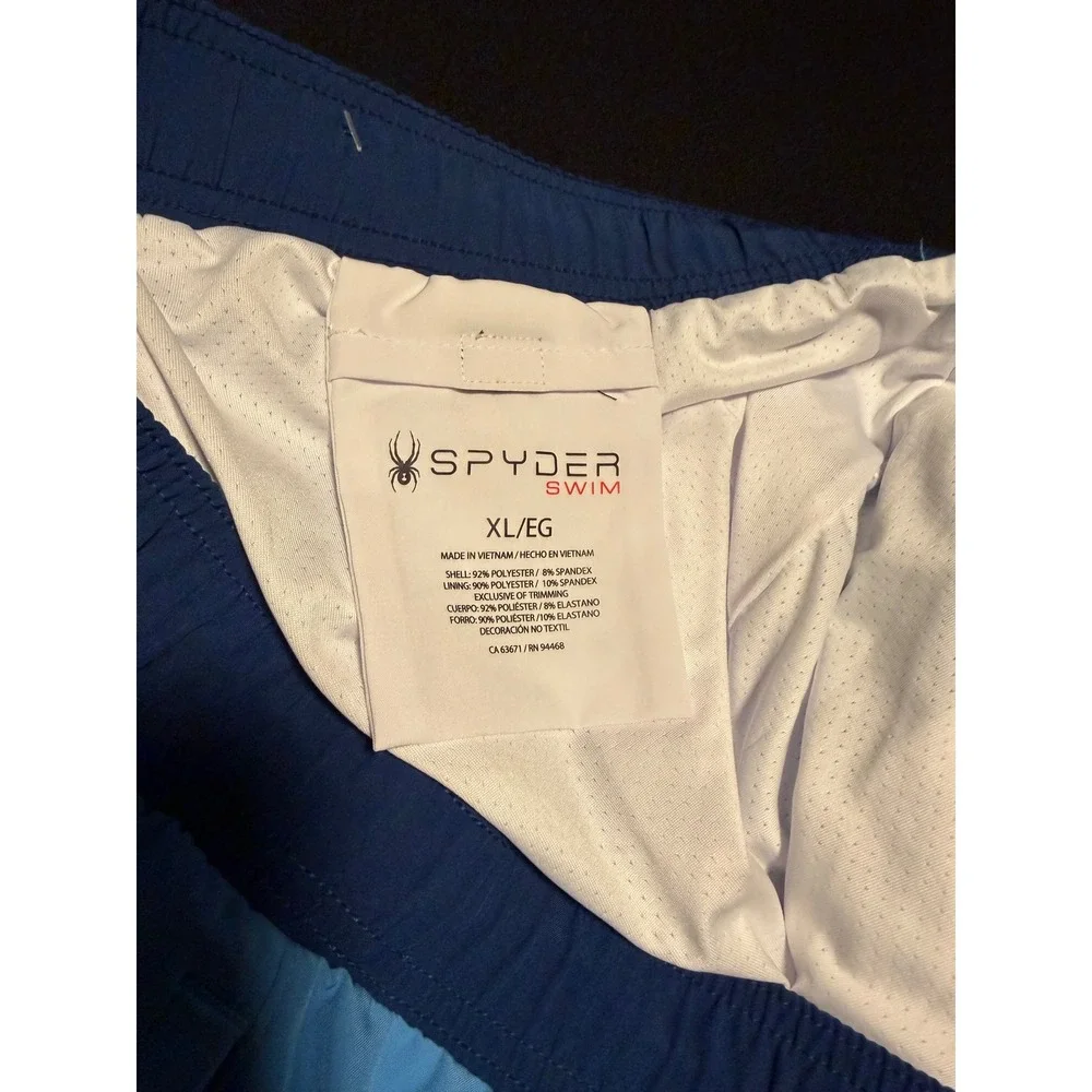 Spyder Swim Mens XL Board Shorts Light Blue Navy Blue Lined Swim Trunks Pockets